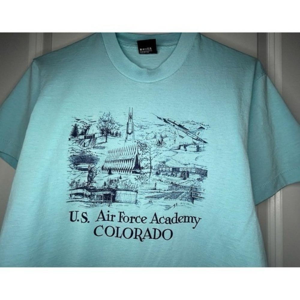 Vintage 80's Single Stitch USAF Air Force Academy Base Graphic Blue T-Shirt